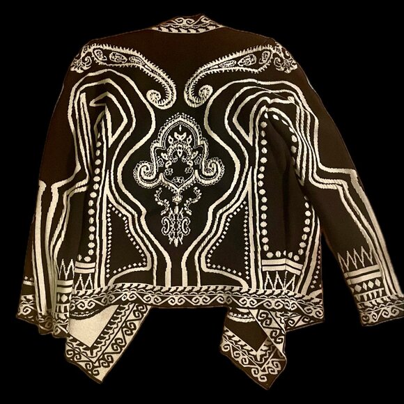 Etro Pattern Wool Blend Stretchy Sweater Open Cardigan Women's 42 Pockets - Picture 4 of 8